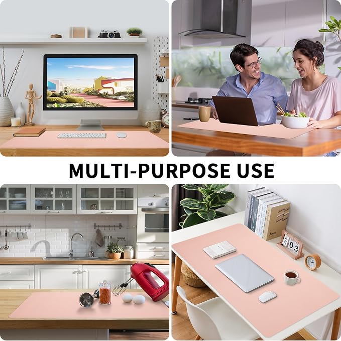 Bloss Pink Desk Mat, Waterproof Non-Slip Leather Desk Pad, Large Mouse Pad, Desk Writing Pad, Desk Mat for Keyboard and Mouse Desk Organizers and Accessories (31.5×15.7 Inches)