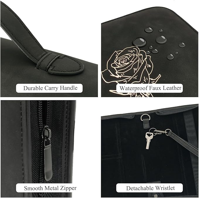 Bible Covers for Women & Men, Leather Bible Case with Rose Bookmark, Bible Supplies Carrying Bag Tote with Strap, Personalized Gift for Study, Journaling, Church-Black