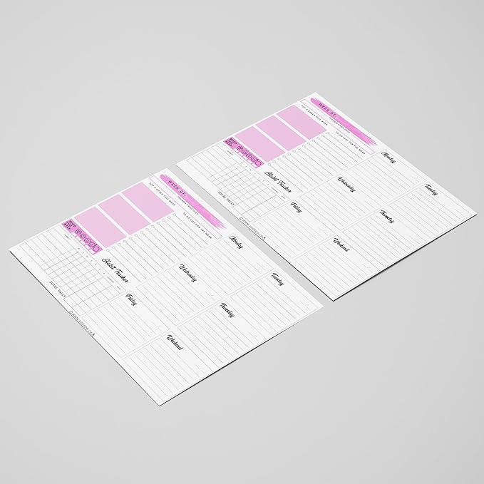 Weekly Planner Pad Tear Off (Magnetic) Full Year Productivity Planner, 50 Undated Sheets for Daily Schedule, To-Do Lists, Habit Tracking, Academic Planning, and Work Agenda (8.5 x 11 Inches, Pink)