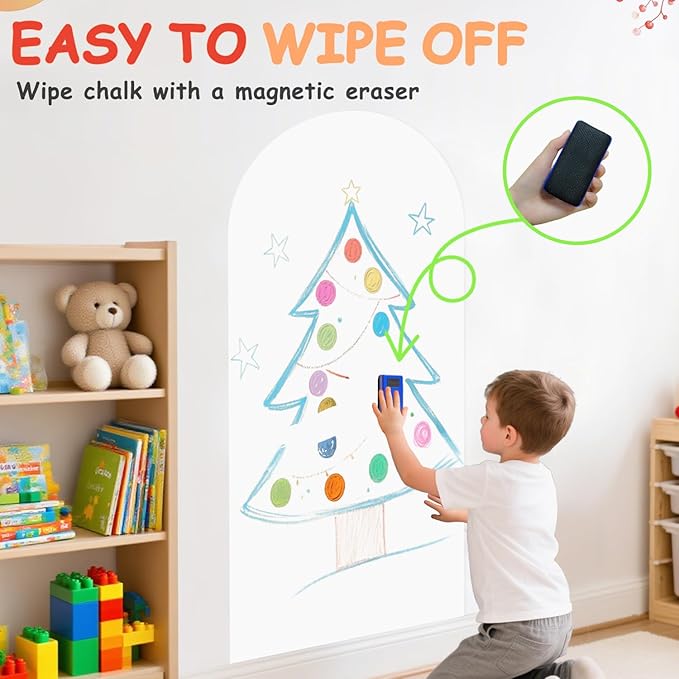 Arch Magnetic Wall Decal for Kids 39.3x17.5 Inch White Magnetic Chalk Board Sticker Magnet Chalkboard for Wall Peel and Stick Self Adhesive Blackboard Multifunctional for Playroom Home School