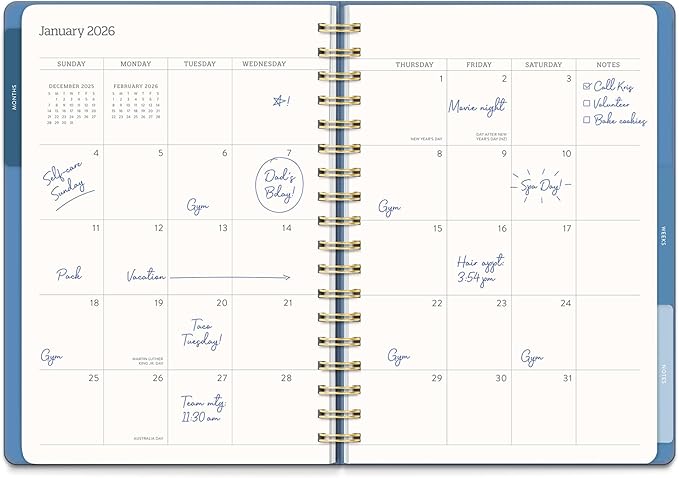 Orange Circle Studio 2026 Planner, Amazon Exclusive, Blue Gray, Tri-Tab Planners, Triple-Section, 9.6" x 7", Weekly Monthly Planner Calendar for School or Work, Note Pages