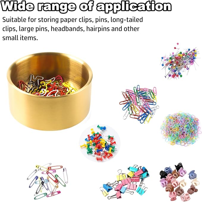 Paper Clip Holder Gold Paperclip Holders for Desk Metal Binder Clip Holder Bowls Paper Clip Dispenser Organizer for Holding Small Parts Office Accessories Space-Saving Desktop Organizer