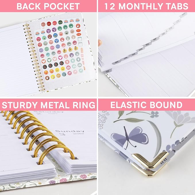 Planner 2026-2027, Weekly and Monthly Academic Planner, Jul 2026 - Jul 2027, 8.5"x11" Large Hardcover Daily Planner Calendar with Tabs for Women, Year Planning Agenda for Teacher and Student (Flowers-1)