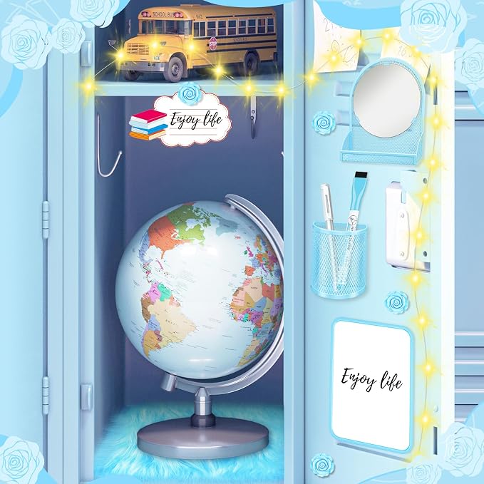 8 Pcs Blue Locker Accessories Kit Blue Magnetic Mirror, Magnetic Pen Holders, Cute Flower Magnets, Locker Organizer Supplies Back to School Stuff Gift Locker Accessories for Girls