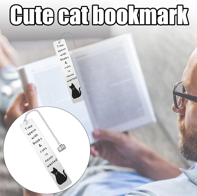 Cute Cat Bookmark for Women, Bow Black Cat Funny Metal Book Mark Book Lovers Reading Accessories for Women Men Boys Girls Readers Gift