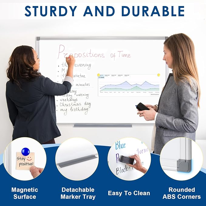 SWANCROWN Large Magnetic Dry Erase Whiteboard 40" x 30 ", Aluminum Frame with Silver, Wall Mounted or Hanging White Board, Home Office Classroom Board