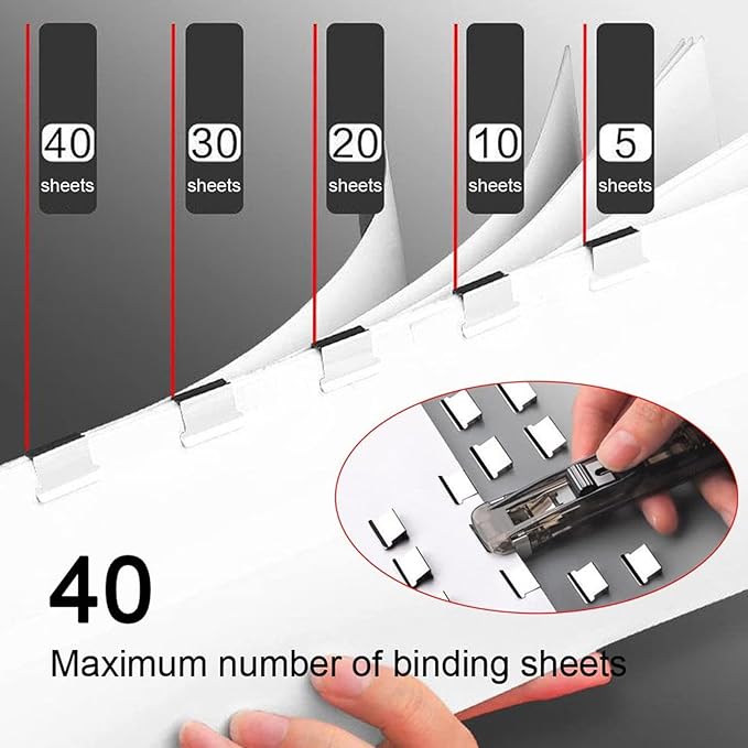 Binder Clip Stapler,40 Sheets Capacity Paper Clip Dispenser | with 50 Stainless Refills Desktop Reusable Clamp Stapler,for Teacher Student Office School Home Craft