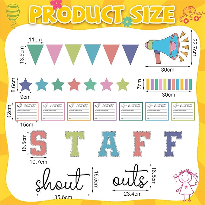 Staff Shout Out Bulletin Board Decoration Colorful Staff Shout Outs Bulletin Board Set with 21 Appreciation and Recognition Cutouts for School Classroom Office Appreciation Wall Door Decor Supplies