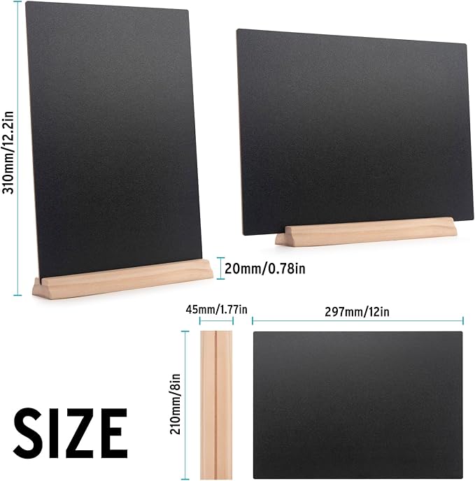 8 x12 Inch Tabletop Chalkboard Sign with Base Stand, Menu Chalk Board Sign Store Food Signs, Message Boards for Party, Wedding, Tables Decoration, Bar and Restaurant (3 Pack)