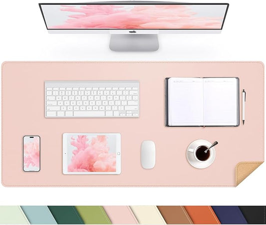 AFIING Cork Desk Mat, Rose Pink, 31.5" x 17", Desk Pad Protector | Dual-Sided Cork & PU Leather, Non-Slip & Waterproof, For Office, Home & Study
