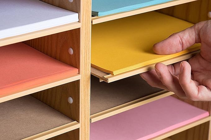 AdirOffice Wooden Adjustable Literature Organizer, 12 Compartment Office Mailbox, or Classroom Literature Organizer, Medium Oak