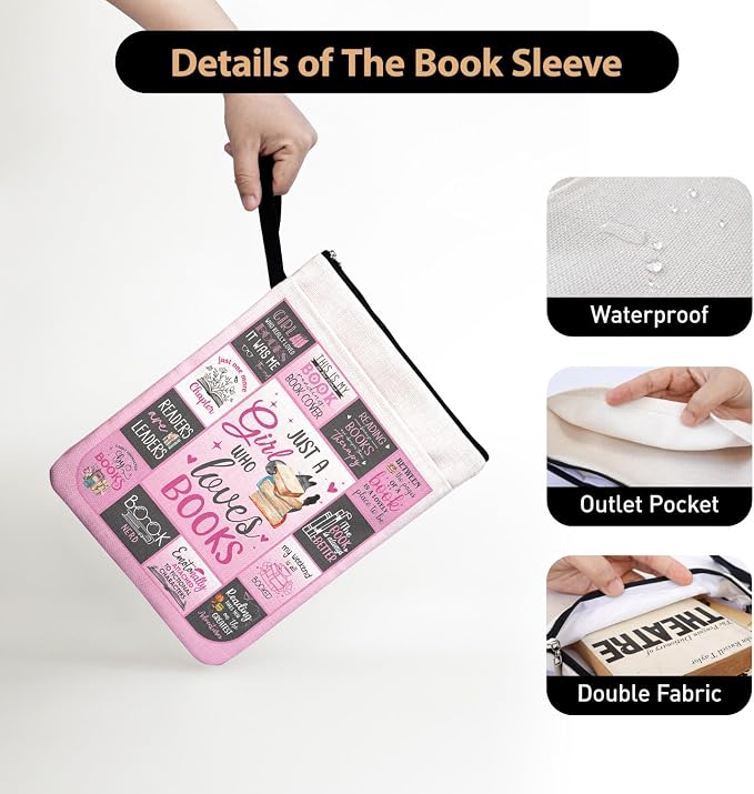 Just a Girl Who Loves Books - Book Lovers Book Cover Gifts for Librarian Teachers with Zipper & Front Pocket, Book Sleeve Gifts for Book Club Bookworm Women Birthday Graduation Reading Day