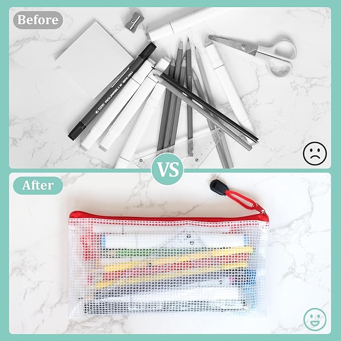 32pcs Mesh Zipper Pouch Bags Small, 8.2x4.6 Inches Zipper Pencil Bags, 8 Colors Pencil Pouch Bulk, Reusable Pencil Bags for Office Supplies and Travel Storage