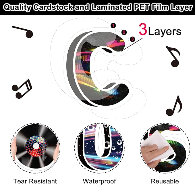 Music Themed Bulletin Board Set Musical Notes Classroom Decoration Music Notes Paper Cutouts Guitar Silhouettes Record Party Supplies for Kids Students Classroom Decor
