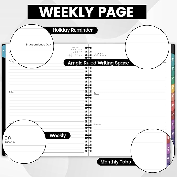 Planner 2026-2027 – Academic Planner 2026-2027, 9" x 11", Large, July 2026 – June 2027, Weekly and Monthly Planner, 2 Monthly Tabs, Strong Twin-Wire Binding, Inner Pocket, Hardcover, Black
