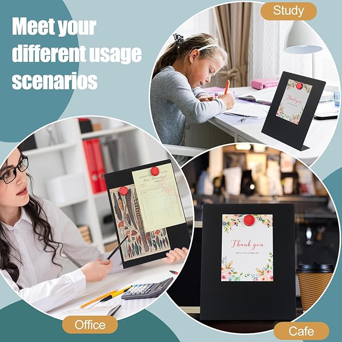 Fainne 8 Pcs Magnetic Bulletin Board with Easel Stand Mini Black Magnet Metal Tabletop Memo Display Board for Back to School Menu Table Office Supplies (11 x 8.5 Inches)