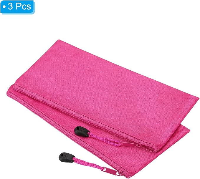 PATIKIL Waterproof Zipper File Bags, 3 Pack A6 Document Holders Pencil Pouch for Office, Rose Red