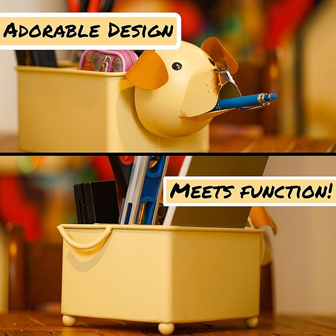 Made Easy Kit Desk Organizer, 1-5 Module Compartments - Storage for Stationery Supplies, Accessories, brushes - Home, Office, School, Dorm, Studio - Build in Pen & Pencil Holder (Brown Dog)