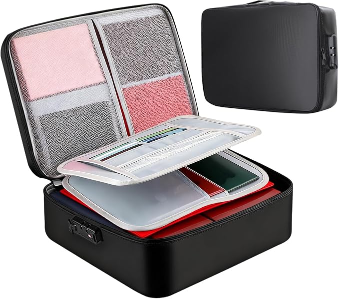 Xanadued Fireproof Document Bag with Lock, Fireproofs Photo Storage Box, Fire Proof Safe for Home Documents, Portable Home Travel Safe Storage Box for Important Files, Laptop