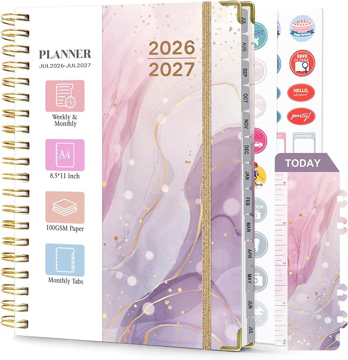 Planner 2026-2027, Weekly and Monthly Academic Planner, Jul 2026 - Jul 2027, 8.5"x11" Large Hardcover Daily Planner Calendar with Tabs for Women, Year Planning Agenda for Teacher and Student (Marble pattern)