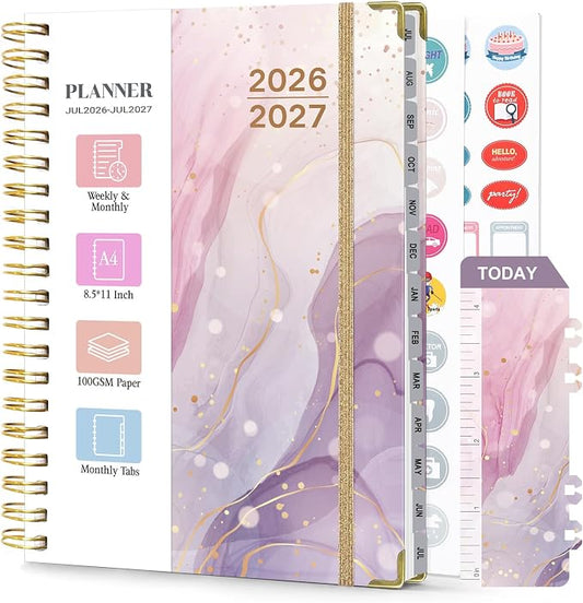 Planner 2026-2027, Weekly and Monthly Academic Planner, Jul 2026 - Jul 2027, 8.5"x11" Large Hardcover Daily Planner Calendar with Tabs for Women, Year Planning Agenda for Teacher and Student (Marble pattern)