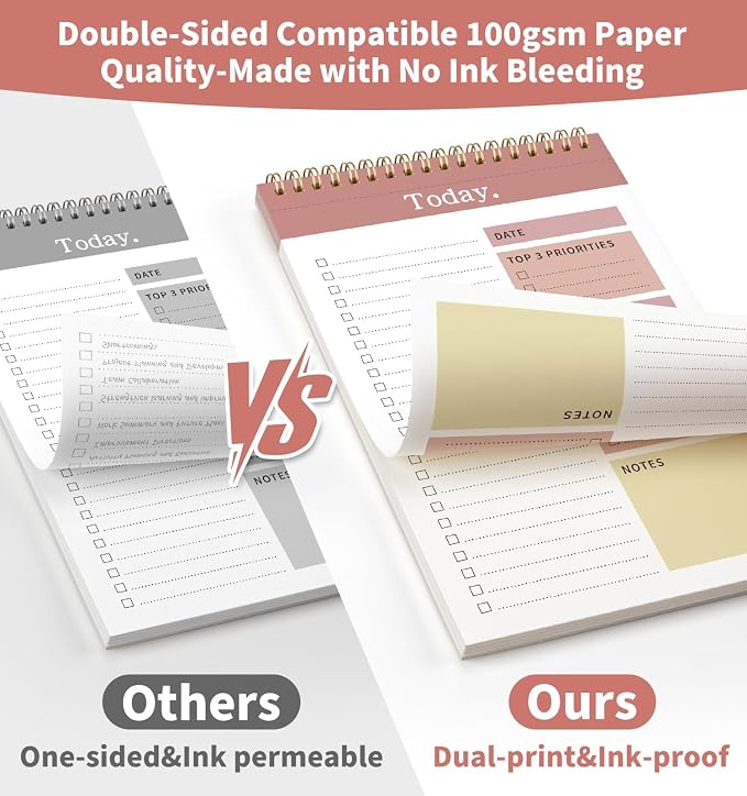 104 Pgs To Do List Notepad, 52 Undated Sheets Duplex-printed Daily Planner For Work Home School Office Desk Accessories Supplies & Goal Setting Tasks -Pink