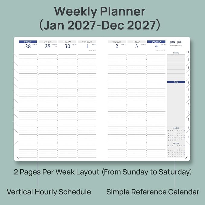 POPRUN Planner 2026-2027, Weekly And Monthly Planner (A4 Size 8.25" x 11.75"), 15-Minute Hourly Planner & Appointment Book (Jul 2026 - Jun 2027), Monthly Tabs, Inner-pocket - Brown