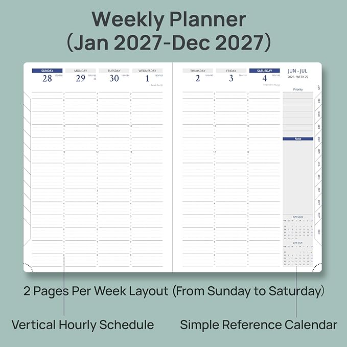 POPRUN 2026 Planner - Weekly And Monthly Planner (A4 Size 8.25'' x 11.75''), 15-Minute Hourly Planner & Appointment Book (Jan 2026 - Dec 2027), Monthly Tabs, Inner-pocket - Black