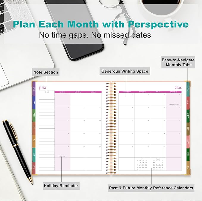 CAGIE Planner 2026-2027, 18 Month Weekly and Monthly Planner, Marble Design Calendar with Tabs, Jul 2026–Dec 2027, Large 8.5" x 11" A4 Hardcover Spiral Agenda Planner for Home, Work, School and Teacher (Green）