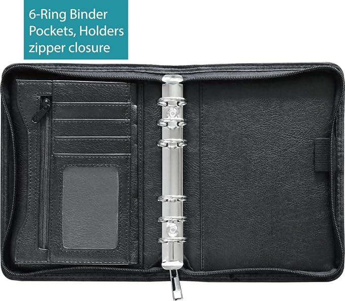 Fan&Ran Zipper Planner Organizer, Simulated Leather Undated Starter Set, A6/Personal Size, Black