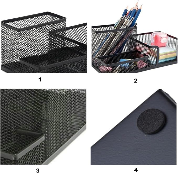GZBABY Pen Holder Mesh Pencil Holder, Metal Desk Organizer with 3 Compartments, Desk Accessories and Workspace Organizer for School Home Office (Orange)