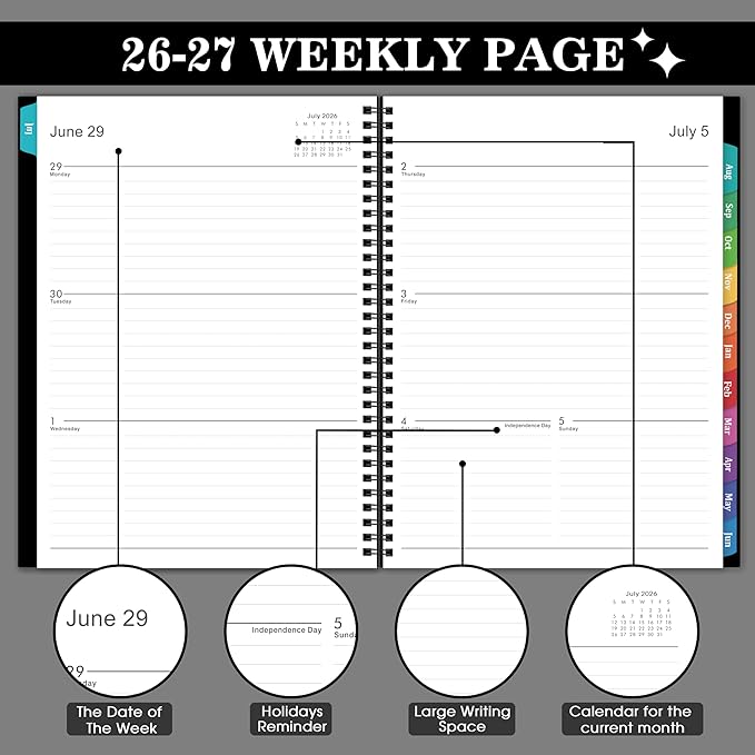 Planner 2026-2027 - Jul 2026 - Jun 2027, 9" x 11" Academic Planner, Weekly Monthly Planner 2026-2027, Twin-Wire Binding, Colorful Monthly Tabs, Enterprise