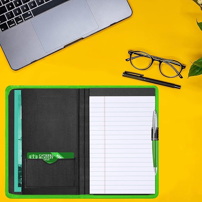 Padfolio Binder A5 Document Organizer with Refillable Lined Notepad, Junior Size Folder Portfolio for Men Women,Green
