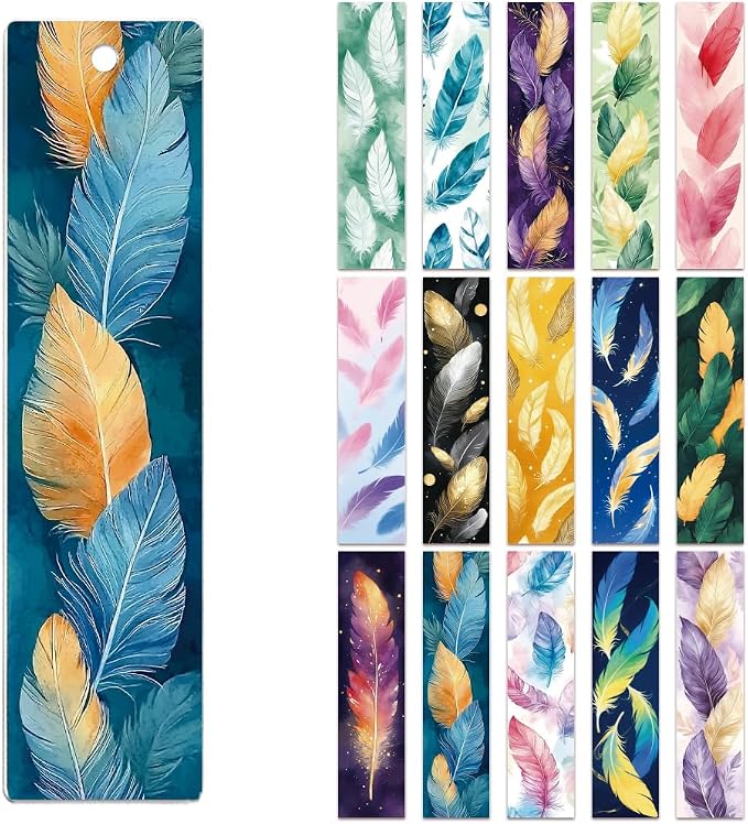 Peacoblue 30pcs UV DTF Bookmarks Transfer Stickers Wraps Feather for Women Men Reading, Waterproof Bookmarkers Decal(No Blank Bookmarks) for Acrylic Plastic Metal Blank Bookmark