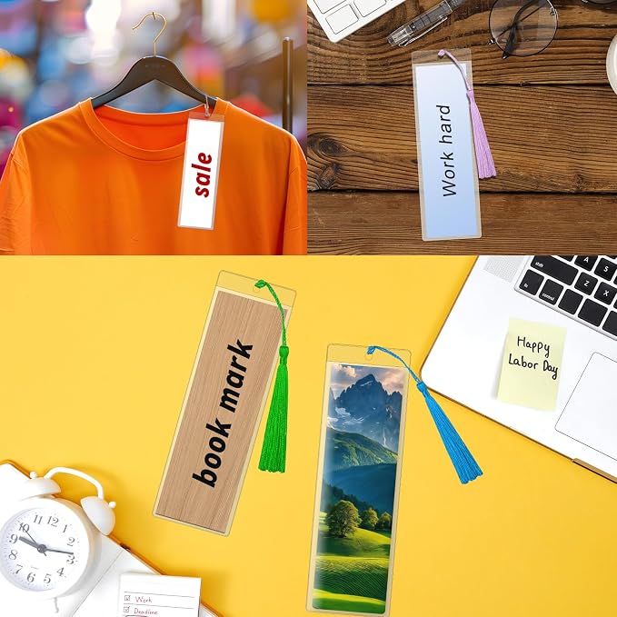 50 Pieces Bookmark Sleeves with 50 Pieces Bookmarks Tassels 7.2×2.3 Inches Plastic Bookmark Sleeves for Bookmarks Photos Markers