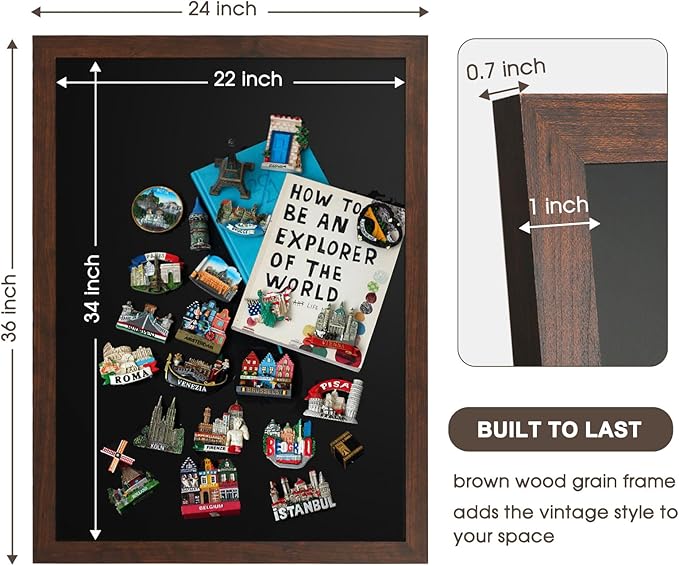 4 THOUGHT Chalk Board 24" x 36", Magnetic Large Chalkboard for Wall Rustic Blackboard Hanging Chalkboards Sign Menu Board for Kitchen Decor Office Home School 4 Markers 8 Magnets, Brown