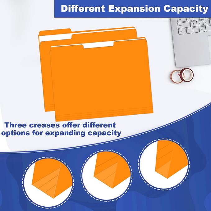 File Folder, HERKKA 30 Pack 1/3 Cut Tab File Folders, File Folders Great for Organizing and Filing, Letter Size, Orange