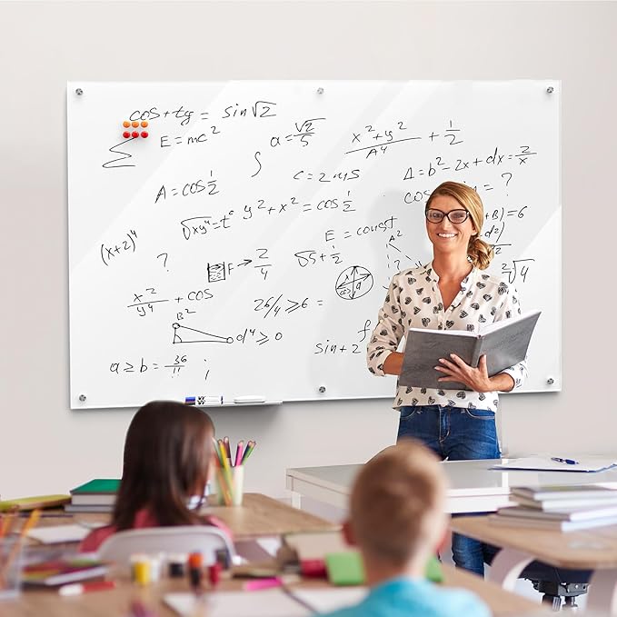 MaxGear Glass Whiteboard Wall Mounted, Frameless Magnetic Dry Erase Board, Tempered Glass, Steel-Backed, Non-Porous Smooth Surface, Floating Design, Accessories Included, for Office Home Classroom