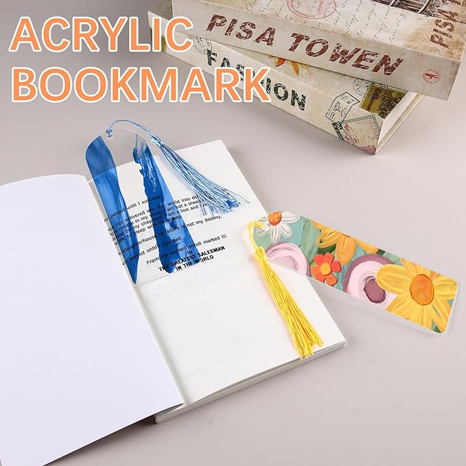 120 Pcs Clear Acrylic Bookmark Blanks 6" x 2", Transparent Semicircle Blank Acrylic Bookmarks Bulk 60pcs Plastic Book Page Markers with 60pcs Book Mark Tassels for DIY Crafting Projects and Gift Tags