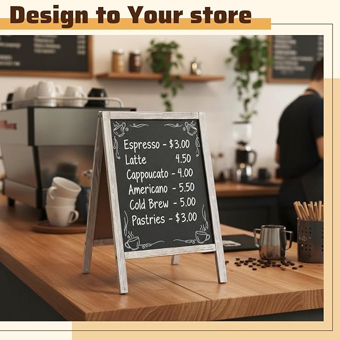 Henoyso 2 Pcs Double-Sided Tabletop Chalkboard Sign, 16"x10" Easel Rustic Wood Frame Small Chalkboard with 2 Erasers for Menu Cafes, Restaurants, Weddings Home Decor(White)