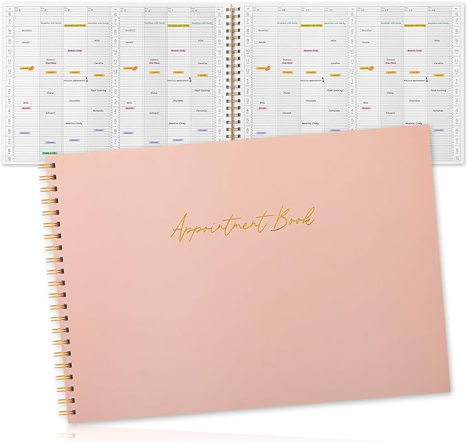 Maitys 2026-2027 Large 8 Column Salon Appointment Book for Hairstylist Spa Business, Hourly Planner 15 Minute Interval, 200 Pages Undated 6 Am 9 Pm Spiral Bound Checklist Planner(Pink, Minimalist)