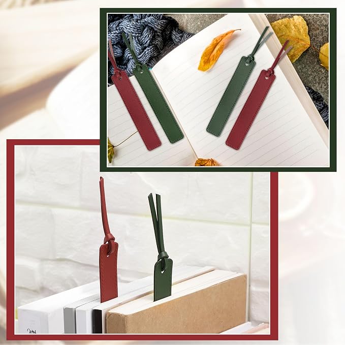Zonon 10 Pieces Leather Bookmarks Handmade Genuine Leather Page Markers Personalized Bookmarks for Book Reading Bookworm Book Lovers Readers Writers Accessories(Deep Red, Navy Green)