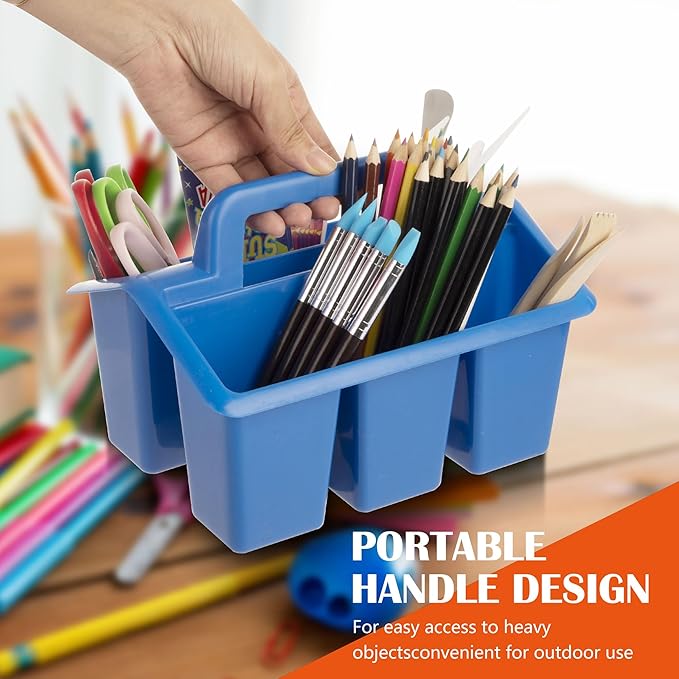 Plastic Caddy With Handle,Protable Classroom Craft Caddy, 6-pack Storage Caddy For Pencil,Pen,Craft Tools (Rainbow Color)