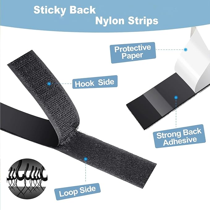 Strips with Adhesive Heavy Duty, 26.5Ft x1.2inch Tape, Nylon Sticky Back Fastener Roll,DIY Industrial Strength Self Adhesive Strips for Office,Classroom,Car, Couch Cushions-Black