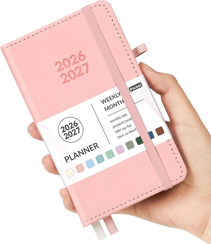 Forvencer Pocket Planner 2026-2027, Weekly Monthly Planners for Purse, 3.5" x 6", July 2026 - June 2027, Cute Small Daily Academic Calendar, Elastic Band, Hardcover Agenda for Women, Teacher