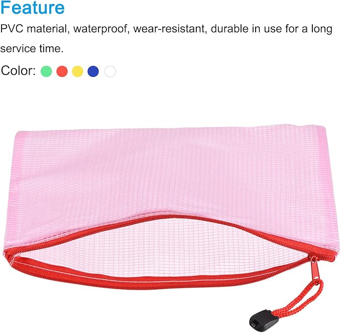 MECCANIXITY Mesh Zipper Bags, B6 Size Paper Document File Bill Pouch Folders for Office Home Supply, Assorted Colors Pack of 6