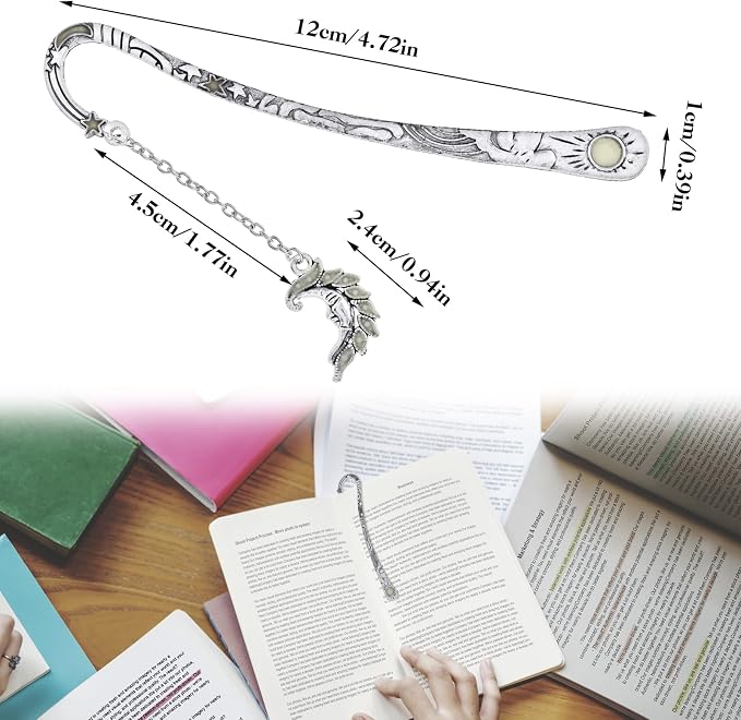 Jeffdad Luminous Moon and Stars Butterfly Bookmark, Glow in The Dark Fantasy Bookmark Gifts for Women Girls, Cool Reading Lovers(Silver Moon)