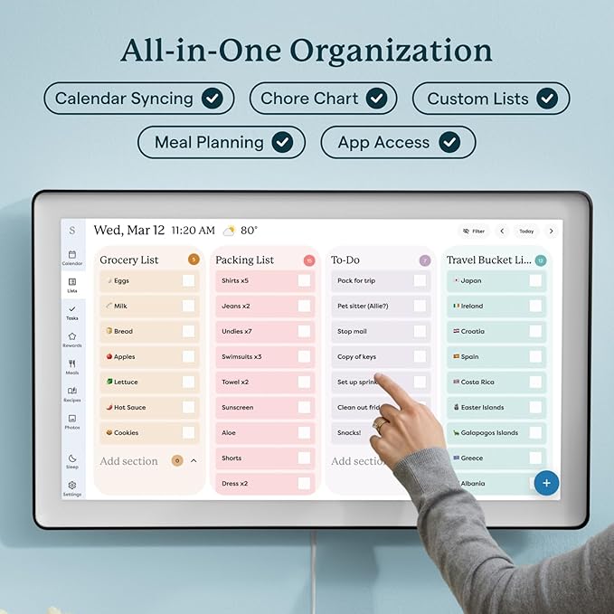 Skylight Calendar Max: 27-Inch Smart Digital Calendar & Chore Chart, Family Organizer with Interactive Touchscreen Display – Wall Mountable in Portrait or Landscape, Charcoal Shadowbox Frame