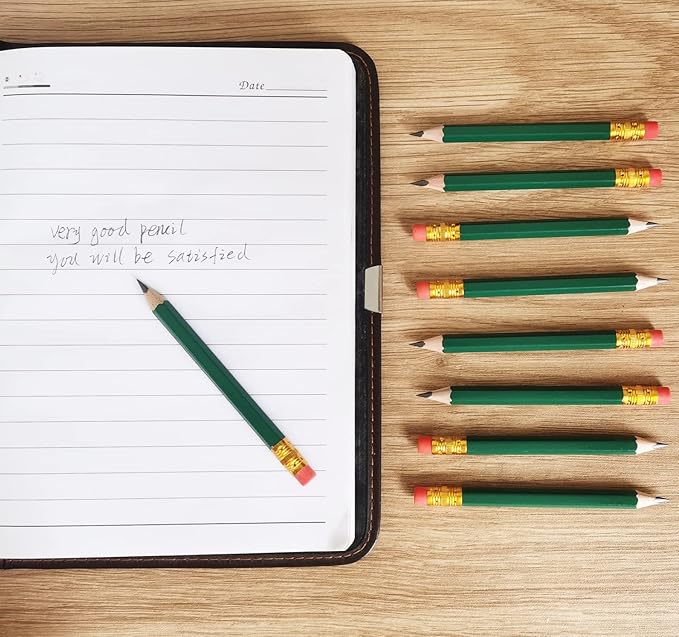 Adhere 50pcs Golf Pencils with Eraser Hexagon Wooden half Pencils Graphite 2B for Golf Event Scoring, Classroom, Wedding, Pew, Pocket | Free Pencil Sharpener (Green・Hexagon・50pcs)