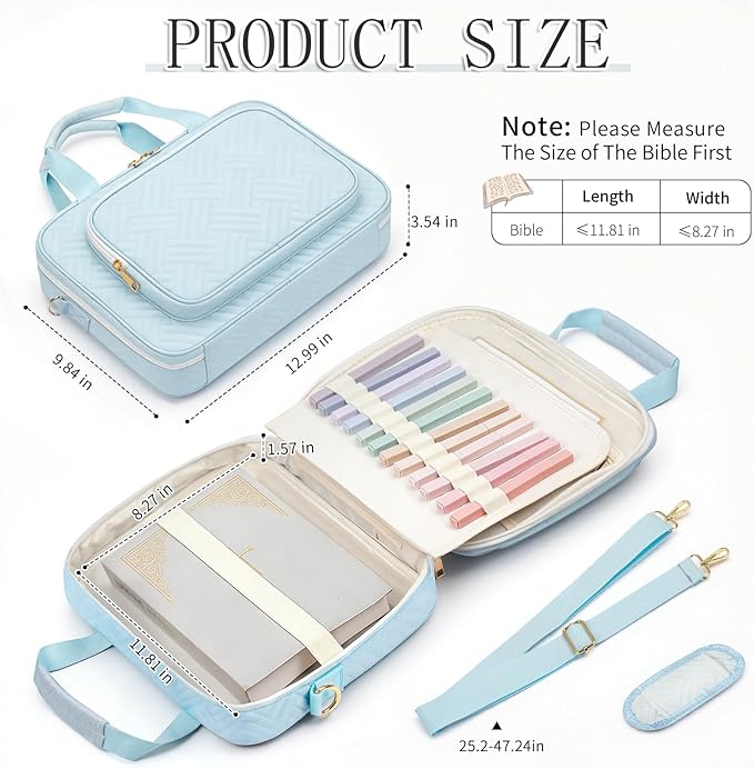 Bible Bag for Women, Large Bible Cover Case with Study Supplies,Girls Carrying Case with Highlighters, Pens, Bible Tabs, Sticky Notes, Christian Gifts for Girls, Mom, Easter Mothers Day Religious Gift